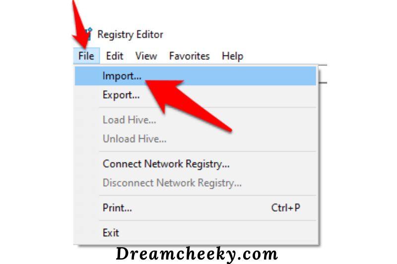 Import in the Registry Editor