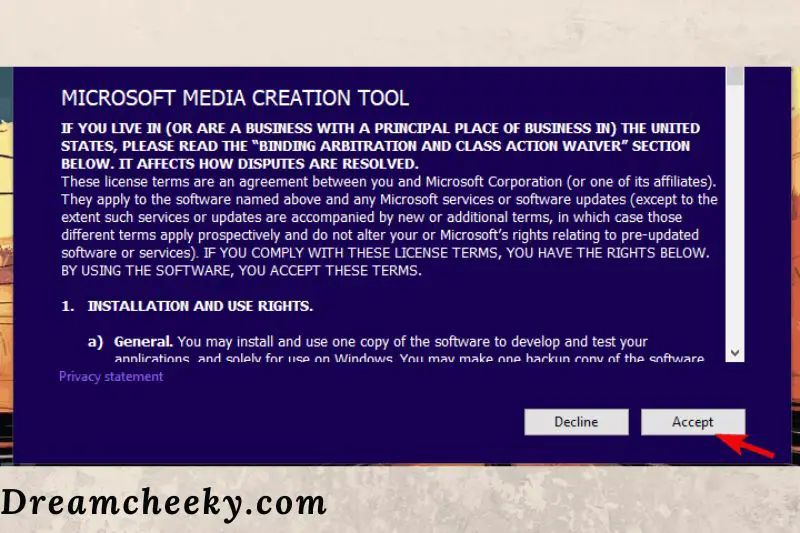 Run Media Creation Tool, and agree to the License Terms.