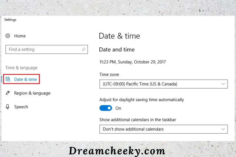 Set correct system date, time & region